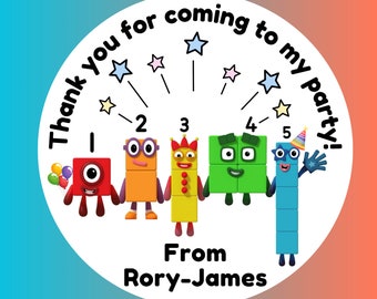 Number blocks stickers for party bags | Goodie bag thank you stickers| Happy birthday favour stickers | Boy girl personalised party stickers