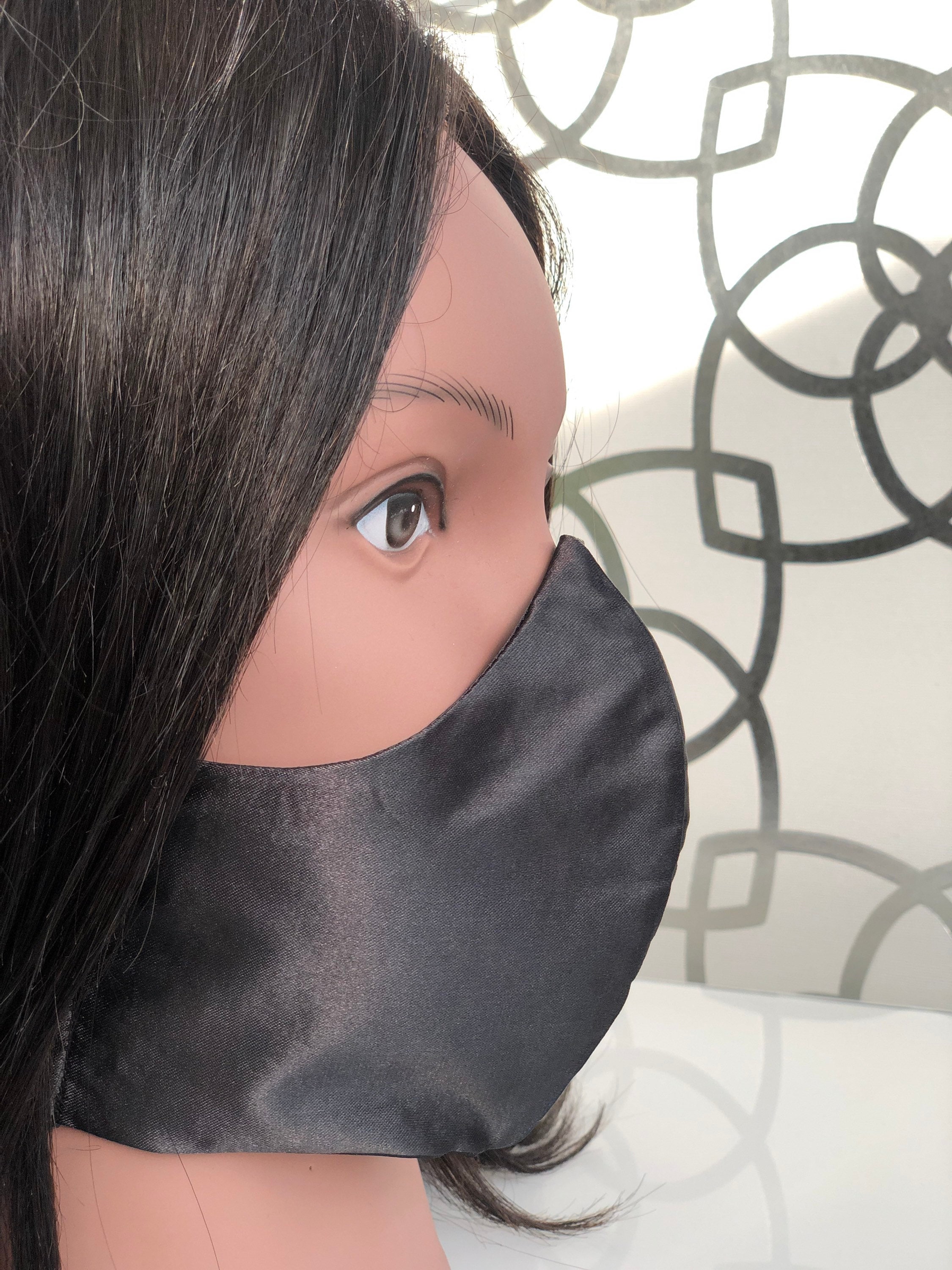 Black Satin face mask covering. Soft breathable pleated mask Etsy