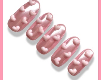 Pink Heart Nails | Glazed Donut Nails | Milky Pink Nails | Cute Nails | Kawaii Nails| Fake Nails | Spring Press On Nails