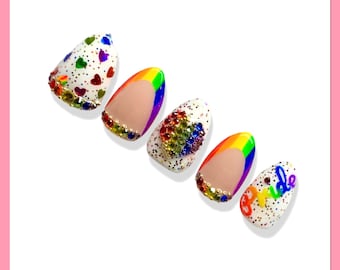 Rainbow Nails | Gay Pride Nails | Rhinestone Nails | Pride Nails | Crystal Nails| Fake Nails | Glue On Nails | Press On Nails