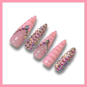 Croc Print Nails Press On Nails | Rhinestones Press Ons | Y2K Nails | Glue On Nails | Pink Fake Nails | French Tip Press Ons