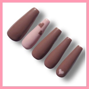 Heart Press On Nails | Heart Nails | Cute Nails | Valentine Nails | Fake Nails | Glue On Nails | Press On Nails | Pink Nails | Almond Nails