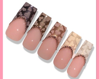 Heart Press On Nails | Textured Nails | Fall Press Ons | Chrome Nails | Cute Nails | Fake Nails | Glue On Nails | Brown Nails | Tan Nails