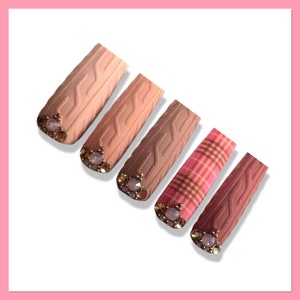 Winter Press On Nails | Sweater Weather | Pink Nails | Sweater Nails | Plaid Fake Nails | Ombre Nails | Fall Nails