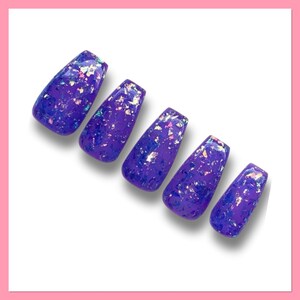 Purple Press On Nails | Shattered Glass nails | Jelly Fake Nails | Glitter False Nails | Chunky Glitter Nails | Glue On Nails