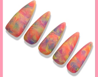 Summer Nails | Marble Nails | Swirl Press Ons | Neon Nails | Fake Nails | Glue On Nails | Neon Nails | Almond Nails