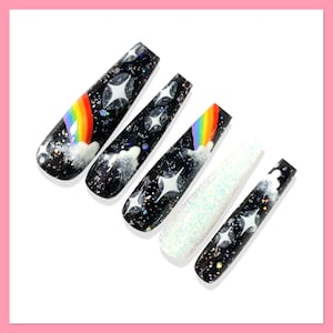 Rainbow Cloud Press On Nails | Outer Space Press Ons | Sky Fake Nails | Night Sky False Nails | Celestial nails | Space Press Ons