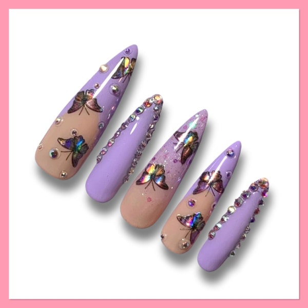 Glue On Nails Butterfly Etsy