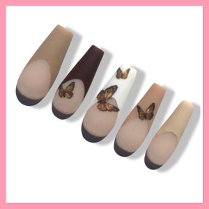 Butterfly Press On Nails | Brown Fake Nails | French Tip Nails | Ombre Nails | False Nails  | Fall Nails | Autumn Nails | Spring Nails