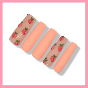 Peach Press On Nails | False Nails | Fake Nails | Fruit Press On Nails | 3D Fruit Nails | Summer Nails | Glue On Nails | Almond Nails