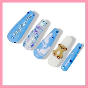 Baby Shower Press On Nails | Gender Reveal False Nails | Baby Boy Nails | Baby Girl Nails | Blue Nails | Pink Nails | New baby