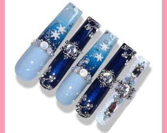 Winter Press On Nails | Snowflake Nails | Press On Nails | Press Ons | Snow Flake Nails | Fake Nails