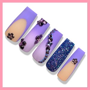 Butterfly Press On Nails | Flower Press On Nails | Purple Nails | Fake Nails | Glue On Nails | Spring Nails | Summer Nails | Almond Nails