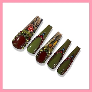Garden Press On Nails | Cottagecore Nails | Fairycore Press On | Forest Press On Nails | Fairy Press On Nails | Mushroom Nails | Fairy