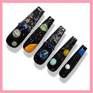 Space Press On Nails | False Nails | Galaxy Press On Nails | Stardust Nails | Planet Nails | Outer Space Fake nails | Nebula Nails | Space