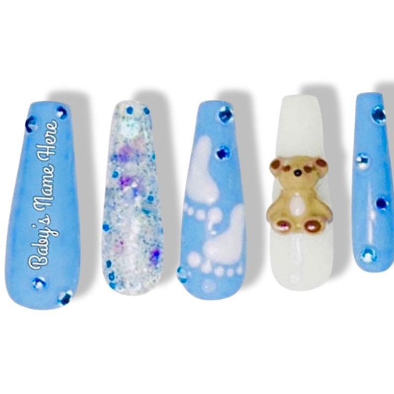 Baby Shower Nails Gender Reveal Nails Baby Boy Nails Etsy