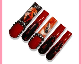 Halloween Press On Nails | Ghost Halloween Nails | Bloody Scream Nails |Spooky Fake Nails | Red Blood Drip Nails | Aquarium Nails | Horror