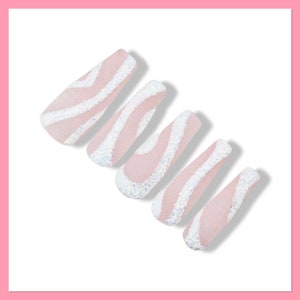 Swirl Press On Nails | Pink Fake Nails | Abstract False Nails | White Swirl Nails | Jelly Nails | White Nails | Glue On Nails | Glitter Nail