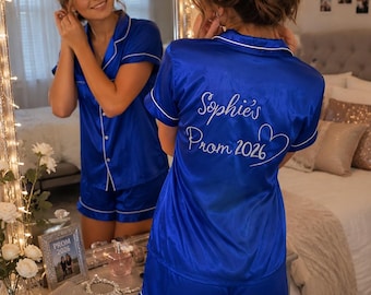 Pijama de satén personalizado, conjunto de 3 piezas, para graduación, dama de honor o futura novia.