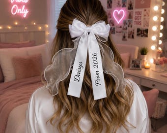 Personalised Satin Bow Hair Clip: Prom, Bride to be, Any Occasion Wording