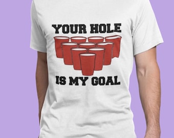 Mens beer pong funny rude joke tshirt.