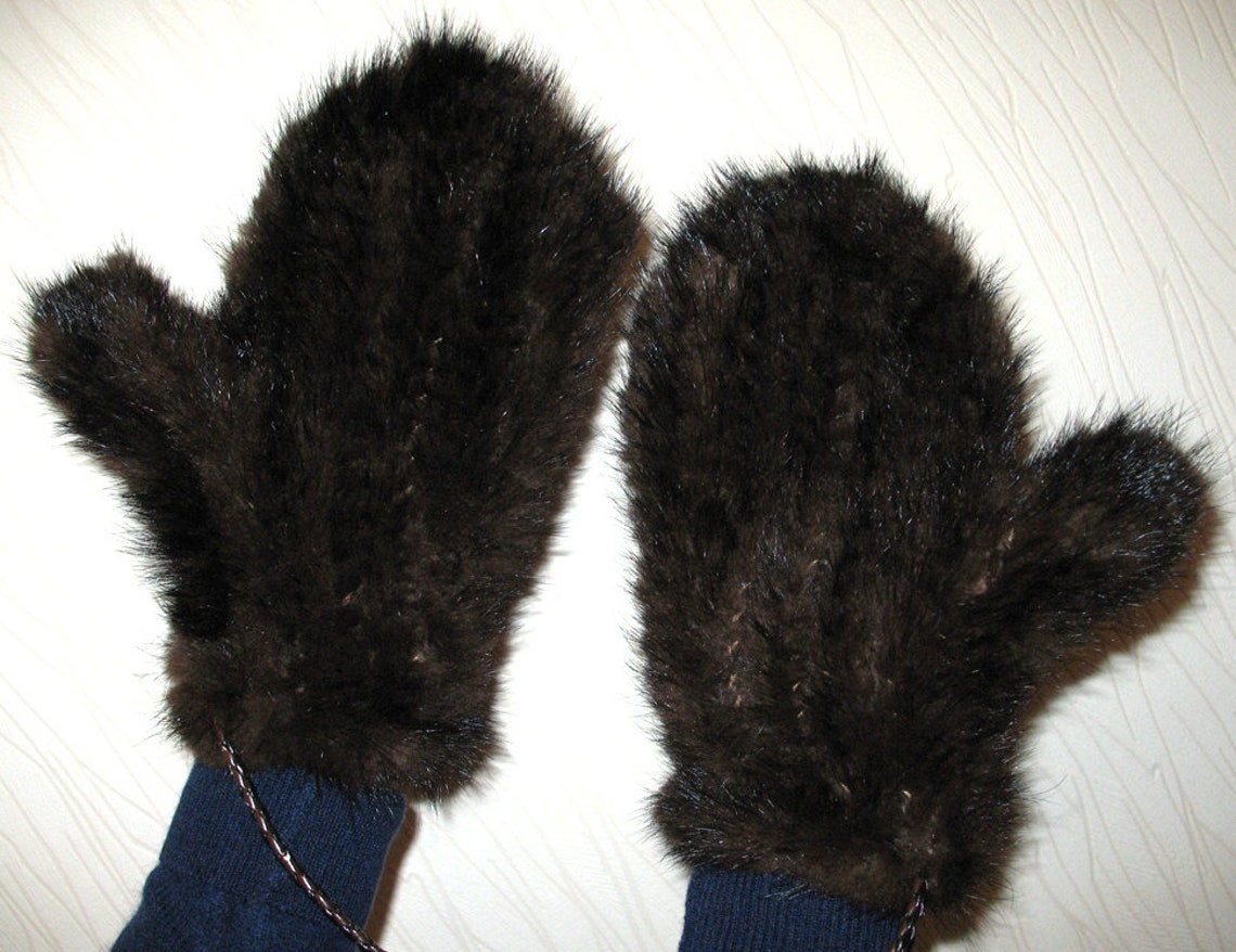 Amazing Knit Mink Fur Brown Mittens Etsy