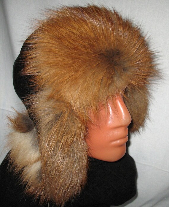 Nice Men's Aviator Hat Real Red Fox Fur Bomber Russian Ushanka Style