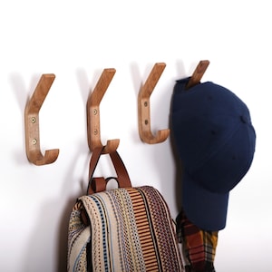 Solid walnut wall hooks set of 1 or more modern wooden wall hook for coats bags towels entryway mudroom decor minimalist style