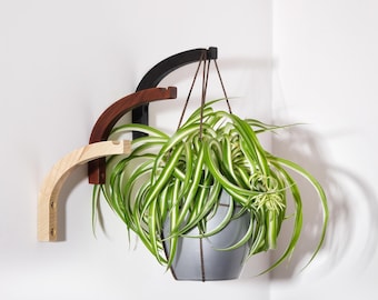 Gancho de madera moderno para plantas para decoración de pared: soporte de madera para plantas de interior hecho a mano para colgar macetas y maceteros de macramé.