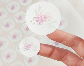 Pink Flower Stickers| Floral Stickers for Wedding Invitations | Round Stickers