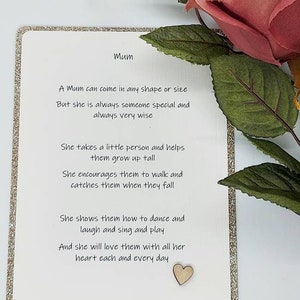 Mother's Day Card/ Card for Mum/ Postcard Style Card/ Birthday Card for Mum/ Mum Poem/ Mum Keepsake/ Gift for Mum image 1