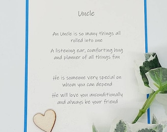 Uncle Card/ Uncle Postcard/ Uncle Poem/ Gift for Uncle/ Special Uncle/ Uncle Keepsake/ Personalised Card