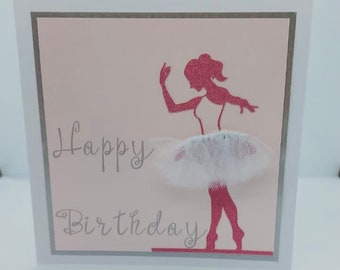 Dancer Birthday Card /Happy Birthday Card/Ballet Dancer Card/ Card for Dancer/ Ballet Dancer/ Ballet Shoes Card/ Glitter Card/ Handmade Card