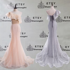 Sexy Polka Dot Tulle Lace One Shoulder Mermaid Sheath Corset Closure Formal Evening Dress Women’s Prom Wedding Party Celebrity Dresses Gowns