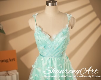 Handmade Butterfly Lace Prom Dress, Beaded Tulle Evening Gown