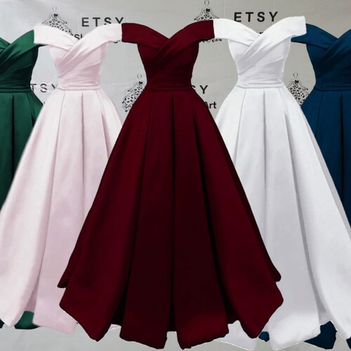 Pleated New Off the Shoulder Satin Long Custom Made Handmade Formal Evening Dress Junior Bridesmaid Women’s Prom shops Wedding Party Dresses Gowns