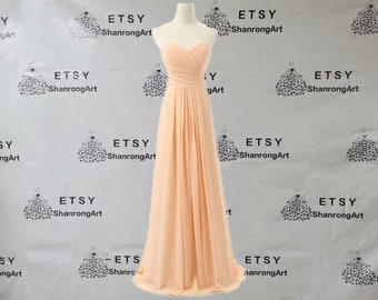 Sweetheart Peach Chiffon Fold 2024 Floor Lengtg Custom Made Formal Evening Dress Junior Bridesmaid Dresses Women’s Wedding Prom Party Gowns