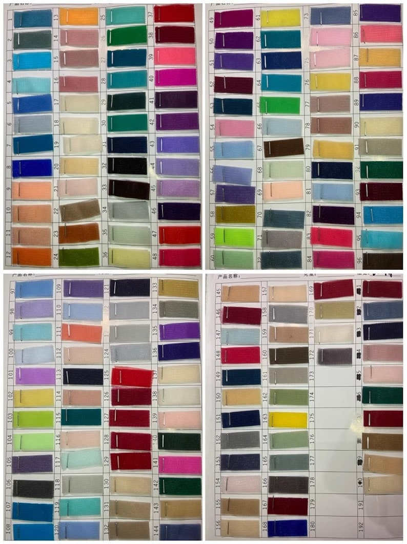May include: A color chart with 192 fabric swatches. The swatches are arranged in rows and columns, and each swatch is numbered. The chart is labeled "Product Name:" at the top.