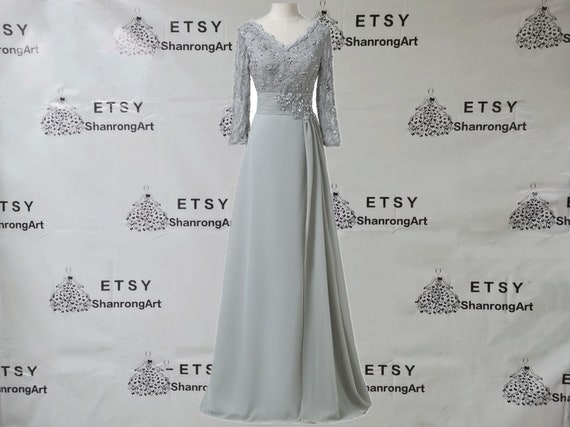 Vintage Lace Chiffon Long Sleeve Elegant Mother of the Bride Dress