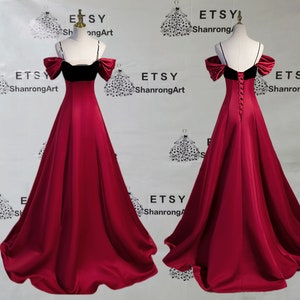 Elegant Deep Red Satin Black Flannelette Strap Off Shoulder Lace Up Back Long Senior Formal Evening Dress Women’s Wedding Party Dresses 2024