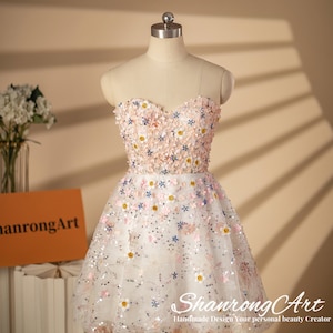 Vintage Sweetheart Bling Beaded Sequins Flower Short Handmade Homecoming Cocktail Gowns Evening Dress Women’s Prom Wedding Party Dresses