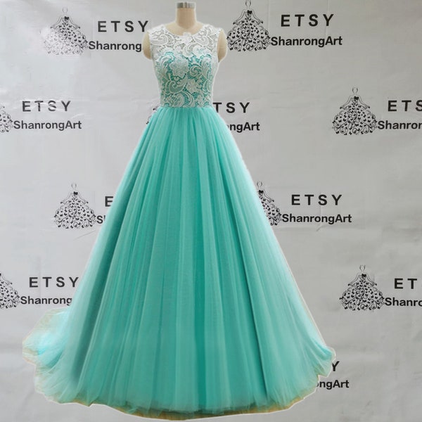 Halter Full Length Tulle Bridesmaid Dress Turquoise