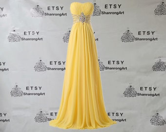 Strapless Pleated Beaded Yellow Corset Closure 2021 Long Custom Made Formal Evening Dress Bridesmaid Dresses Women’s Wedding Prom Party Gown