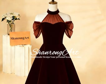long empire waist formal dresses Short Prom Dress 2022 Burgundy Satin Homecoming Dress Off the Shoulder 12 / Custom Color