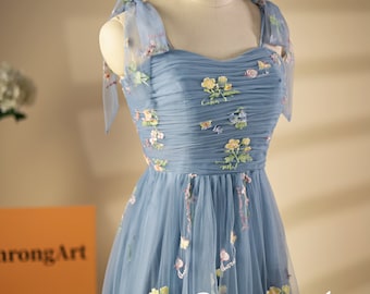 Custom Fold Brautjungfer Kleider A-Line Straps Stickerei Blumenblume Spitze Korsett Langes formelles Abendkleid Damen Abschlussball Hochzeit Party Kleider