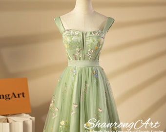 Hübscher V-Ausschnitt Stickerei Tüll Damen Abschlussball Hochzeit Cocktailkleider Kleider Abschlussball Kleid Kleid Mini Blumen Mädchen Schule Heimkehr Kleid