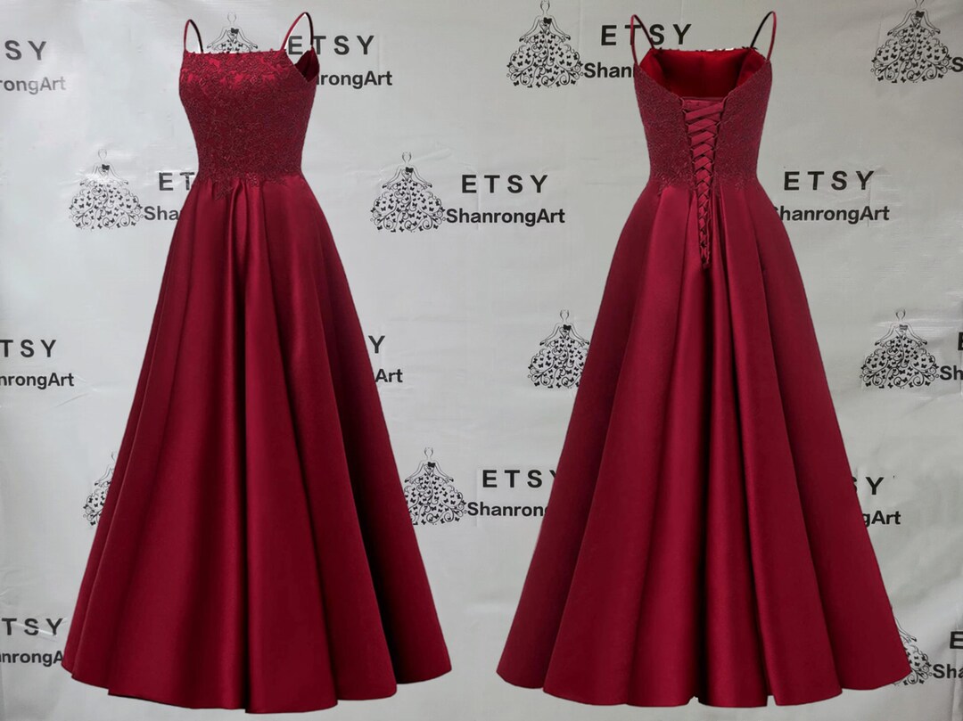 Spaghetti Floor Length A-line Beading Burgundy Prom Dresses