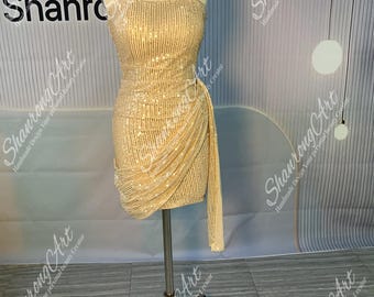 Handmade Sequin Mini Cocktail Dress: Strapless Lace-Up Back