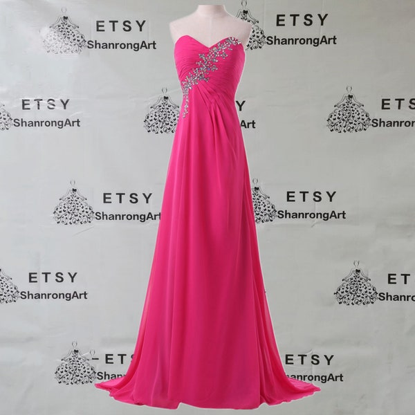 Fuchsia Chiffon Crystal Pleated Elegant 2021 Custom Made Handmade Formal Evening Dress Bridesmaid Dresses Women’s Wedding Prom Party Gowns