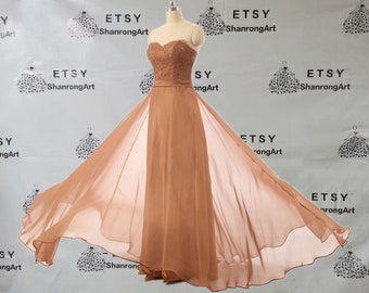 Sweetheart Chiffon Beaded Appliqué Floor Length Custom Made Formal Evening Dress Bridesmaid Dresses Long Women’s Wedding Party Gowns Brown